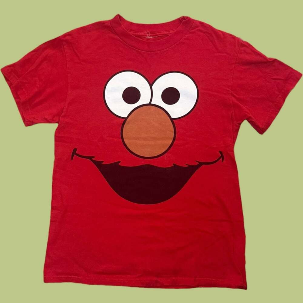 Y2K 2000s Sesame Street Elmo Big Face Graphic Red T-Shirt